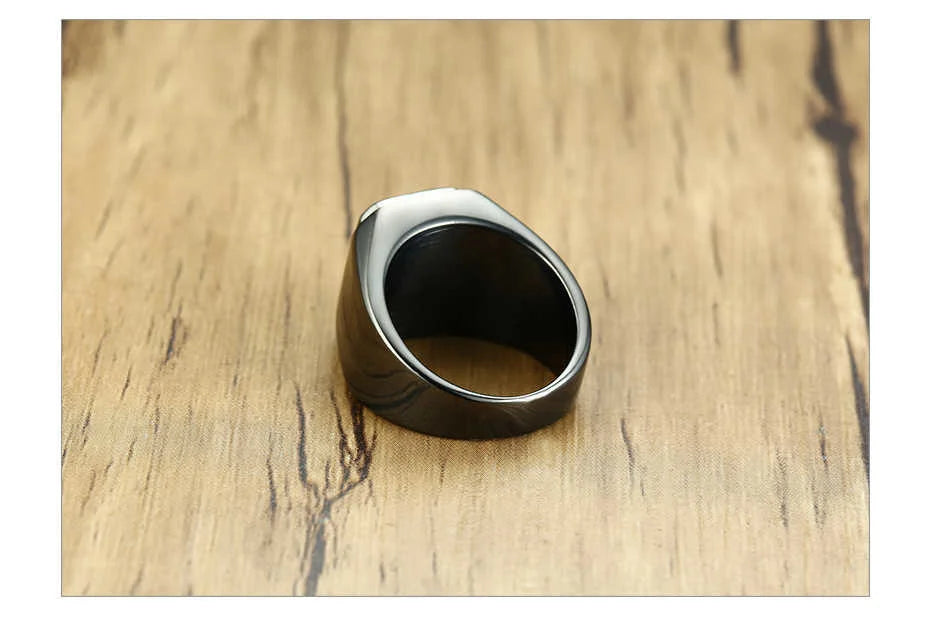 Vnox Big Stone Ring for Men Black Gold Color Stainless Steel Chunky Male Alliance Punk Jewelry