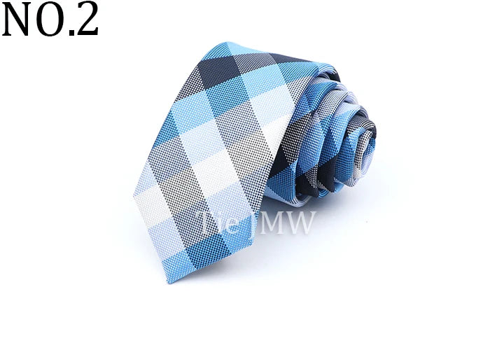 6cm Casual Ties For Men Skinny Tie Fashion Polyester Plaid Strip Necktie Business Slim Shirt Accessories Gift Cravate NO.31-61