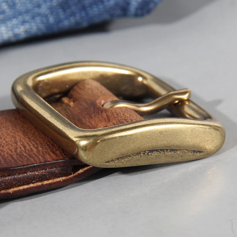 3.8cm Male Leather Copper Buckle Handmade First Pure Cowhide Retro All-match Casual Jeans Soft Belt Brown Black Luxury