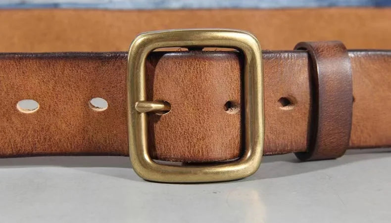 3.8cm Male Leather Copper Buckle Handmade First Pure Cowhide Retro All-match Casual Jeans Soft Belt Brown Black Luxury