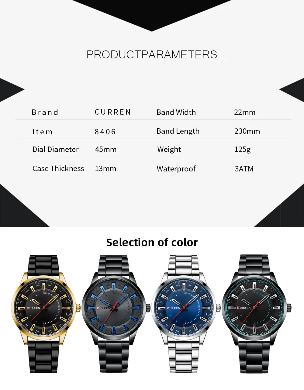 CURREN New Fashion Simple Style Men Watches Quartz Wristwatches Stainless Steel Band Clock Male