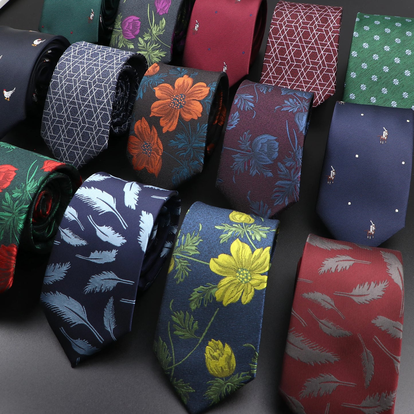 Novelty Men's Tie Floral Feather Elk Geometric Patten Red Blue Neckties Leisure Business Daily Wear Cravat Wedding Party Gift