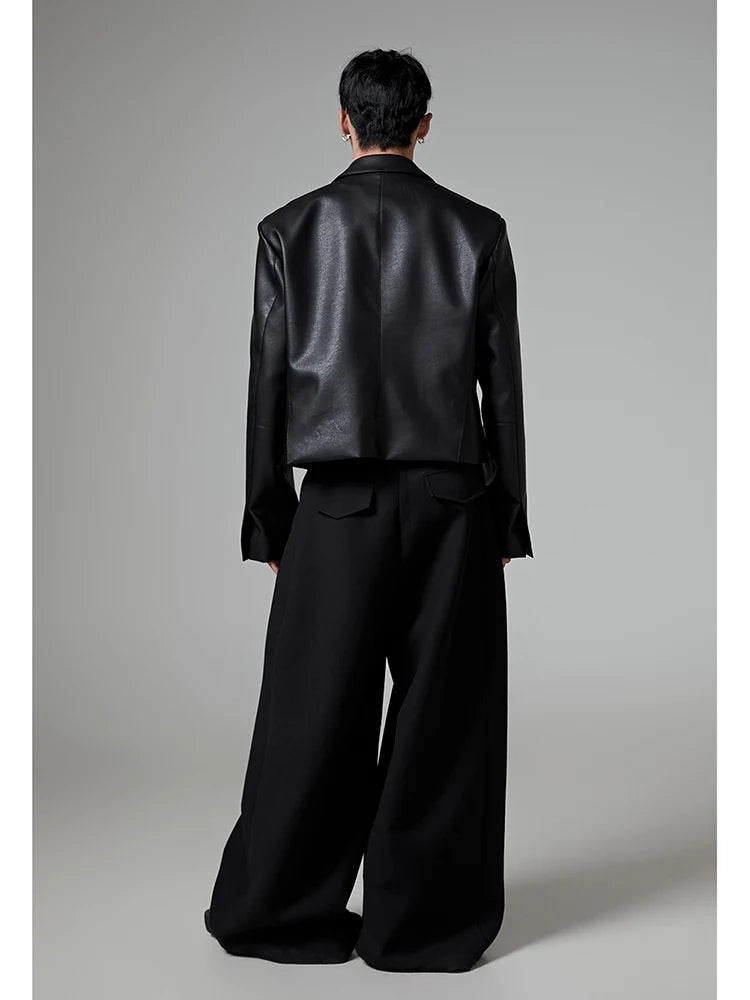 Mauroicardi Spring Autumn Oversized Long Black Flowy Baggy Wide Leg Pants for Mens Streetwear Loose Casual Soft Trousers 2024