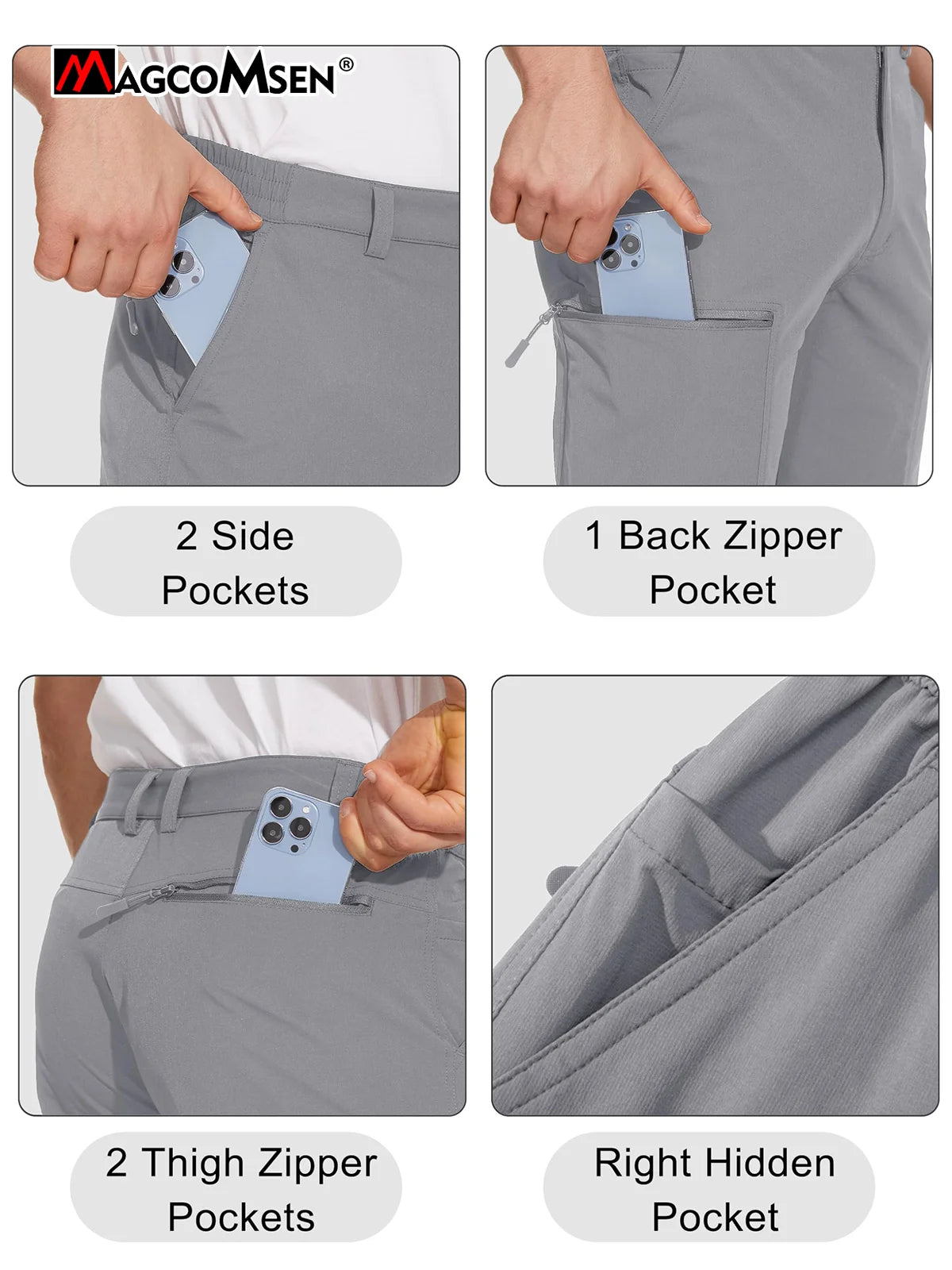 MAGCOMSEN Men's Waterproof Hiking Pants with Multi-pockets Ripstop Hard-wearing Quick Dry Casual Cargo Straight Working Pants