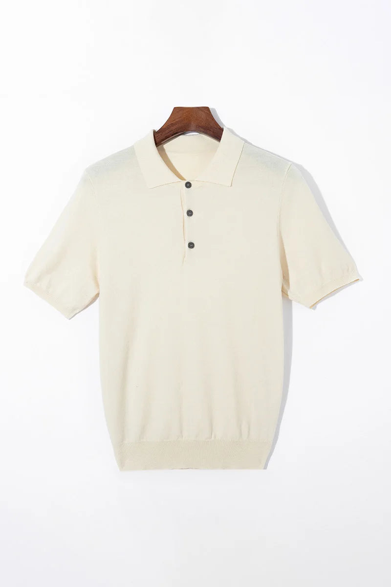 Summer Classic Men Knitwear Silk Wool Blend Sweater Pullover Polo Neck T-Shirt Short Sleeved Cool High-Quality Clothing Tops