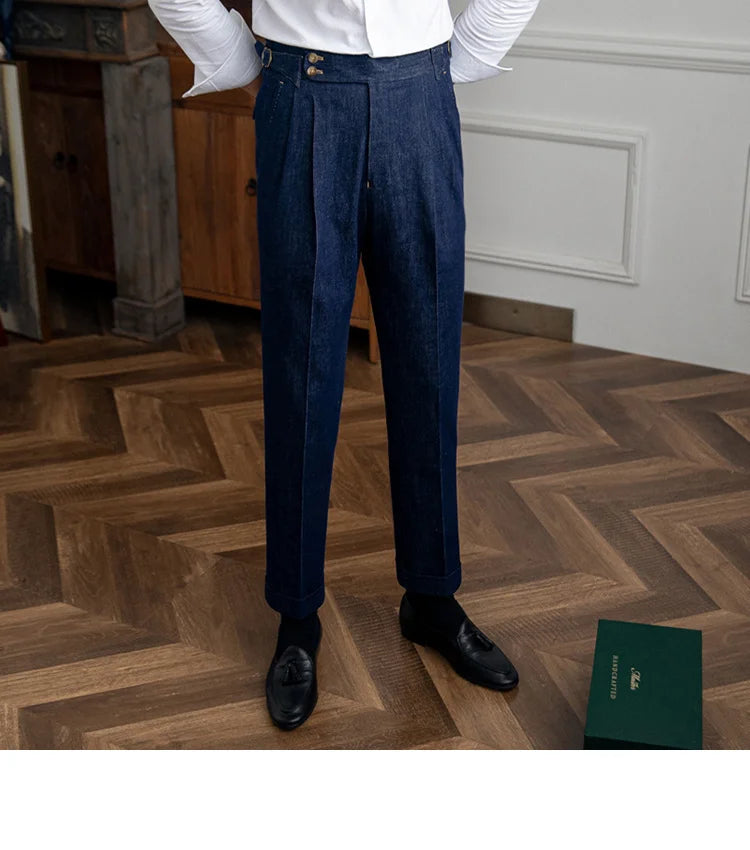 High Quality Italy Business Dress Pants Men  Office Social Suit Pants Casual Wedding Groom Trouser Pantaloni Uomo Casual Blue