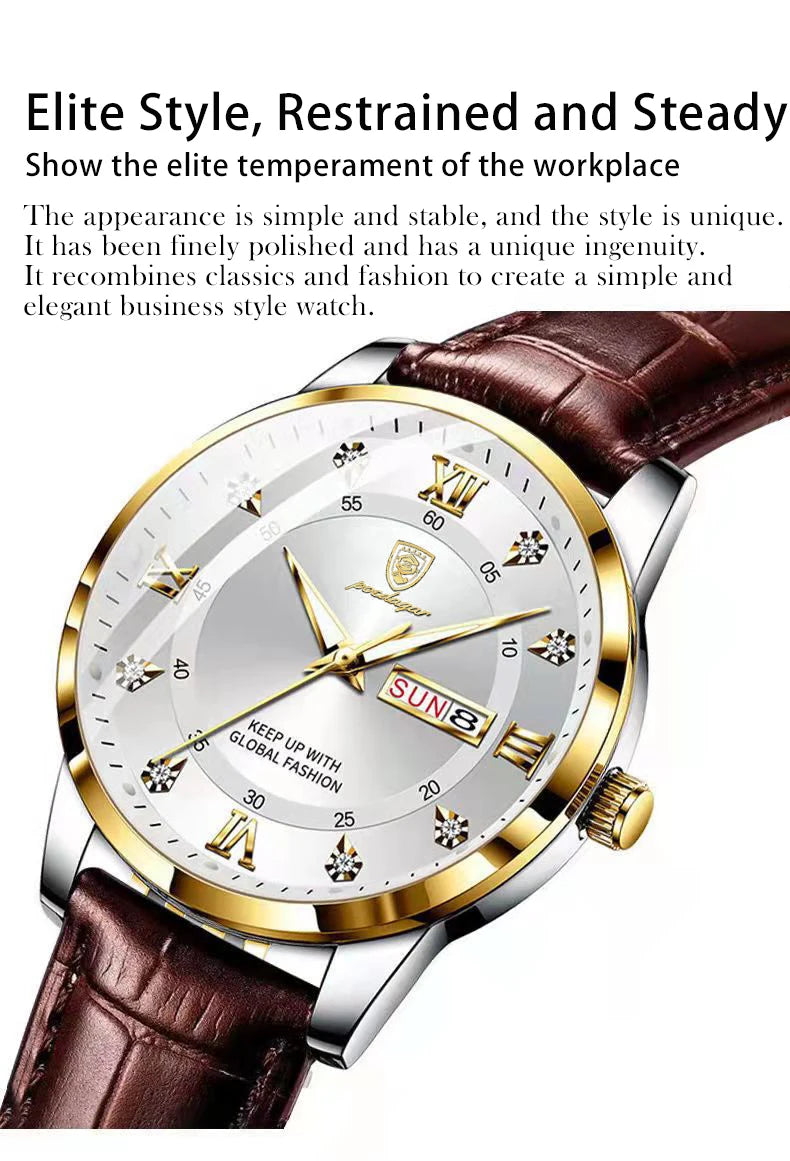POEDAGAR Luxury Brand Men Watches Waterproof Luminous Leather Quartz Man Wristwatch Casual Sports Military Watch For Men relogio
