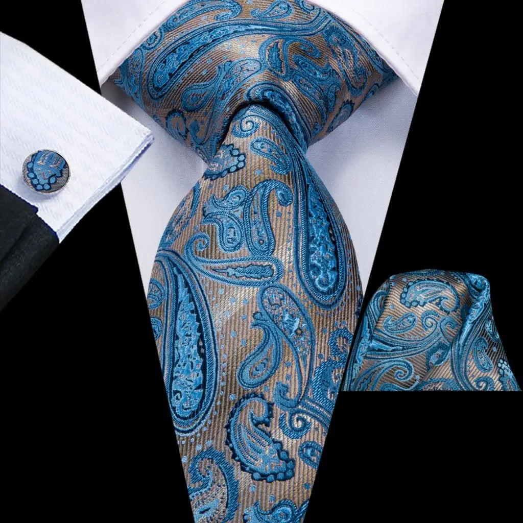 Hi-Tie Red Pureple Paisley Mens Ties Hanky Cufflinks Set Silk Necktie For Men Wedding Party Business 2022 New Fashion Brand