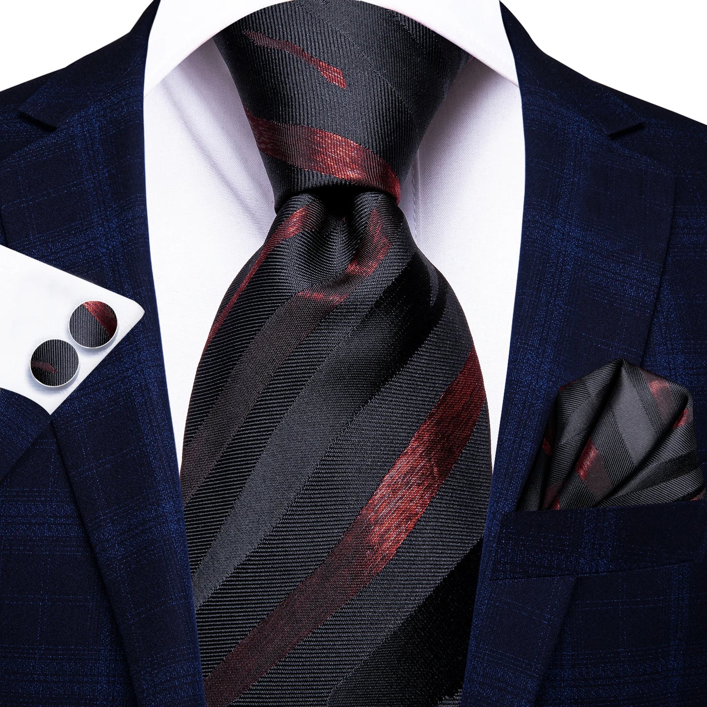 Hi-Tie Peacock Blue Novelty Designer Silk Wedding Tie For Men Hanky Cufflinks Gift Mens Fashion Necktie Set Business Party