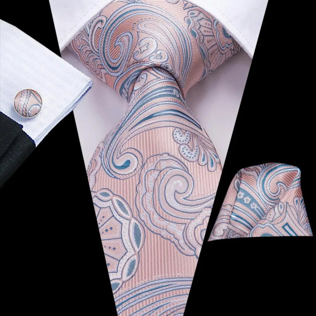 Hi-Tie Red Pureple Paisley Mens Ties Hanky Cufflinks Set Silk Necktie For Men Wedding Party Business 2022 New Fashion Brand