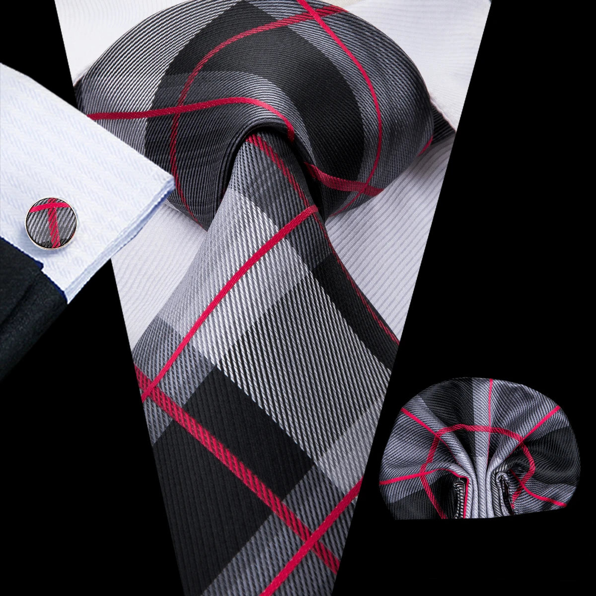 Hi-Tie Striped Black Red Gold Green Silk Wedding Tie For Men Handky Cufflink Gift Men Necktie Fashion Designer Business Party