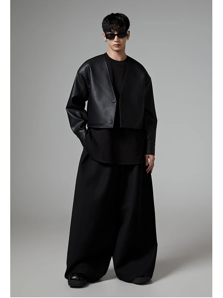 Mauroicardi Spring Autumn Oversized Long Black Flowy Baggy Wide Leg Pants for Mens Streetwear Loose Casual Soft Trousers 2024