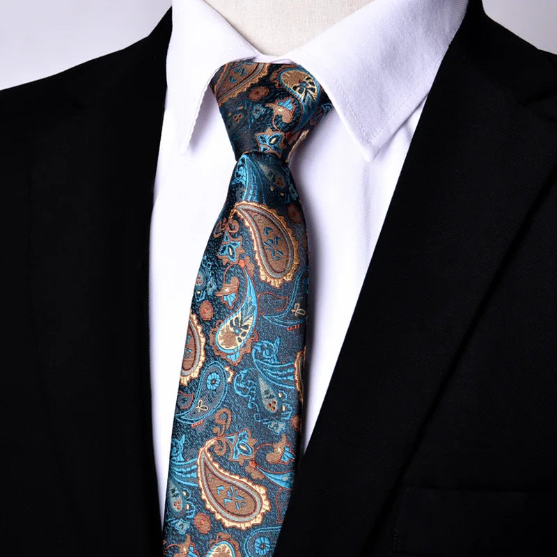 NEW Paisley Zipper Ties for Men 7CM Skinny Neck Tie Solid Striped Neckties Men's Automatic Zipper Tie Blue Lazy Ties