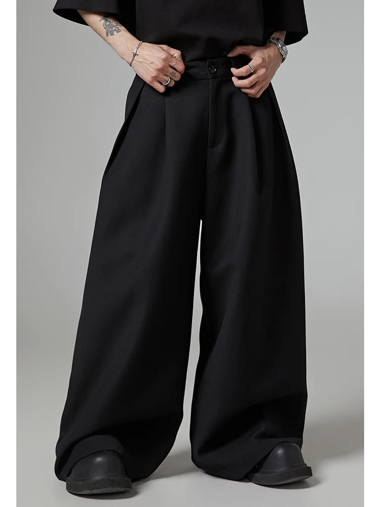 Mauroicardi Spring Autumn Oversized Long Black Flowy Baggy Wide Leg Pants for Mens Streetwear Loose Casual Soft Trousers 2024