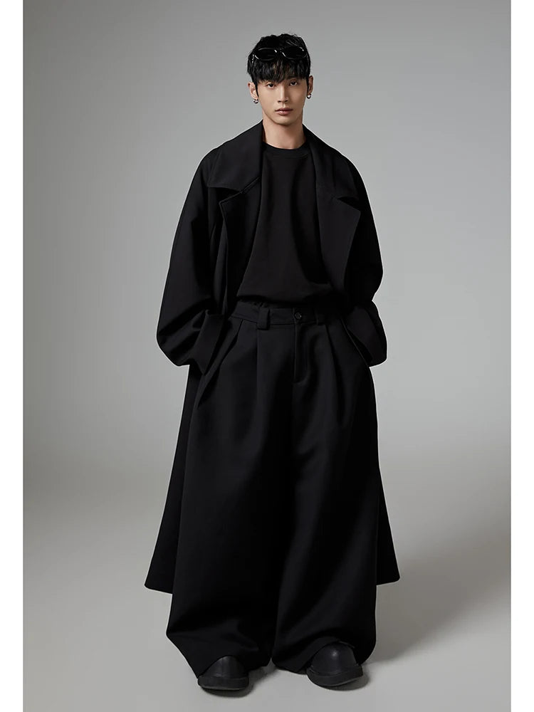 Mauroicardi Spring Autumn Oversized Long Black Flowy Baggy Wide Leg Pants for Mens Streetwear Loose Casual Soft Trousers 2024