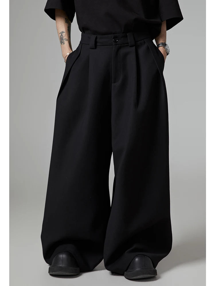 Mauroicardi Spring Autumn Oversized Long Black Flowy Baggy Wide Leg Pants for Mens Streetwear Loose Casual Soft Trousers 2024
