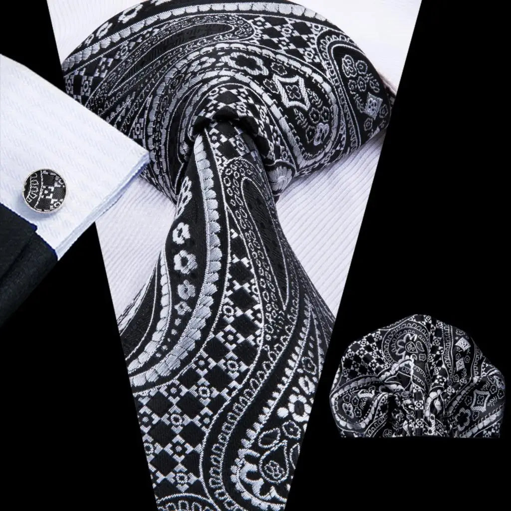 Hi-Tie Red Pureple Paisley Mens Ties Hanky Cufflinks Set Silk Necktie For Men Wedding Party Business 2022 New Fashion Brand