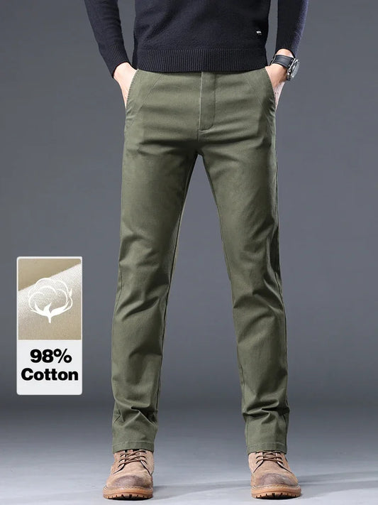 98%Cotton Autumn New Men's Business Casual Pants No-iron Straight Elastic Fashion  Trousers Classic Male Baggy Pants 4 Colors