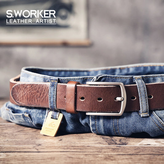 Retro Casual Cowhide Genuine Leather Men's Pin Buckle Belt, StudentBelt, Simple Classic Belt
