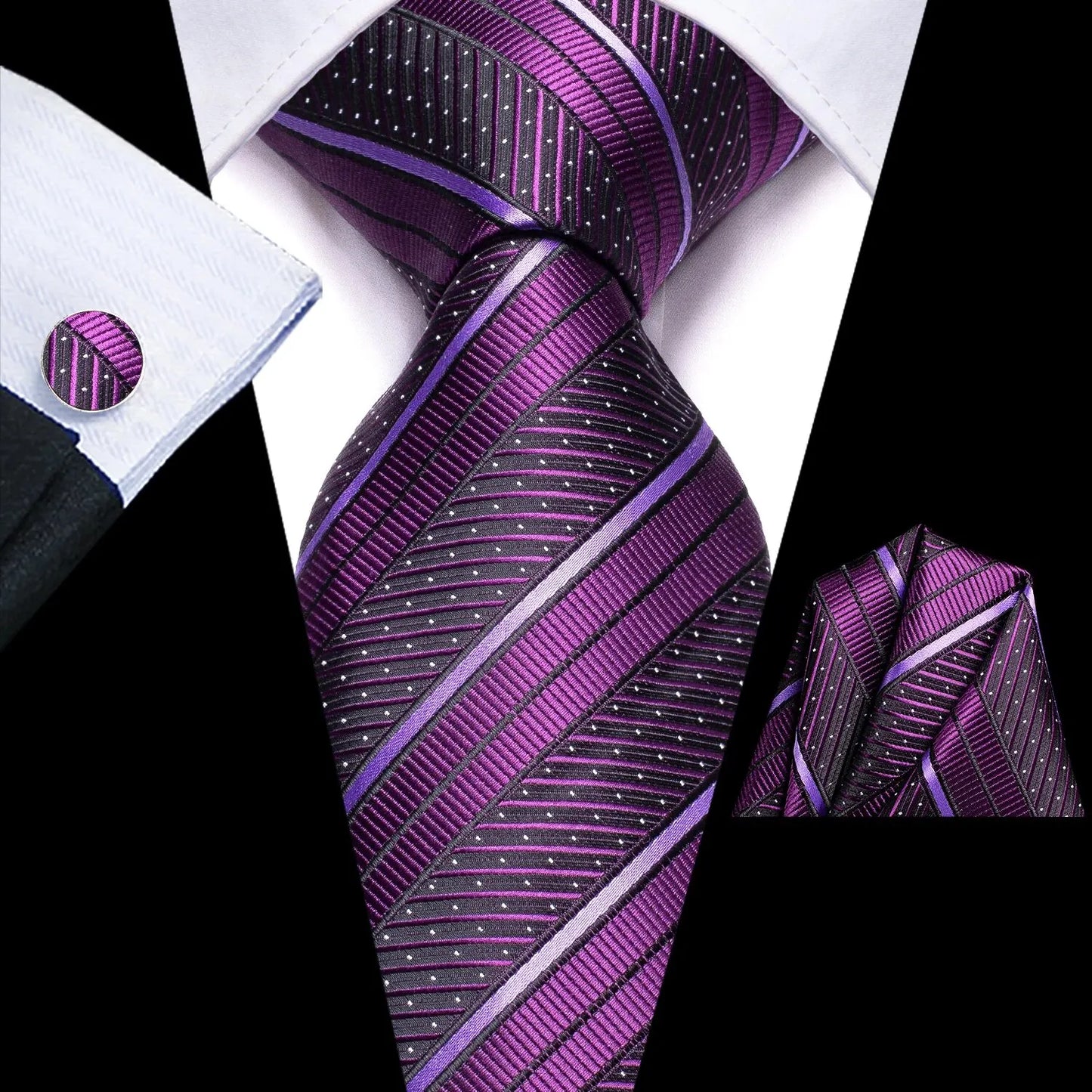 Hi-Tie Striped Black Red Gold Green Silk Wedding Tie For Men Handky Cufflink Gift Men Necktie Fashion Designer Business Party