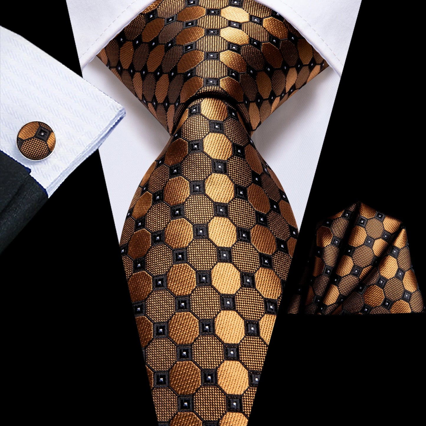 Hi-Tie Striped Black Red Gold Green Silk Wedding Tie For Men Handky Cufflink Gift Men Necktie Fashion Designer Business Party