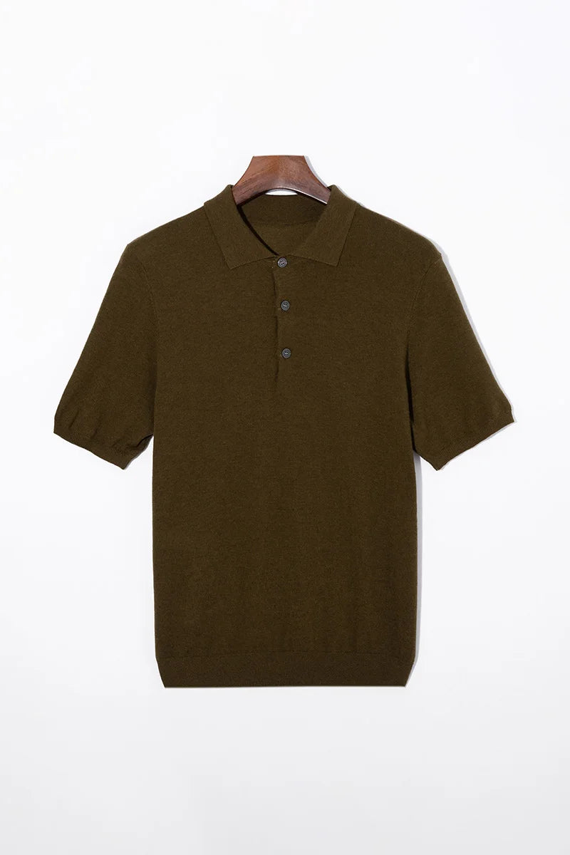 Summer Classic Men Knitwear Silk Wool Blend Sweater Pullover Polo Neck T-Shirt Short Sleeved Cool High-Quality Clothing Tops