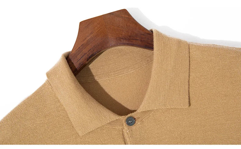 Summer Classic Men Knitwear Silk Wool Blend Sweater Pullover Polo Neck T-Shirt Short Sleeved Cool High-Quality Clothing Tops