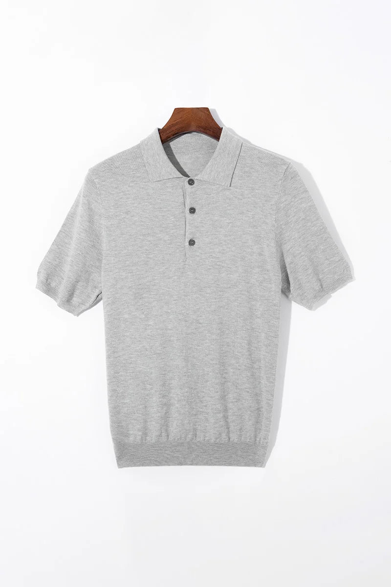 Summer Classic Men Knitwear Silk Wool Blend Sweater Pullover Polo Neck T-Shirt Short Sleeved Cool High-Quality Clothing Tops