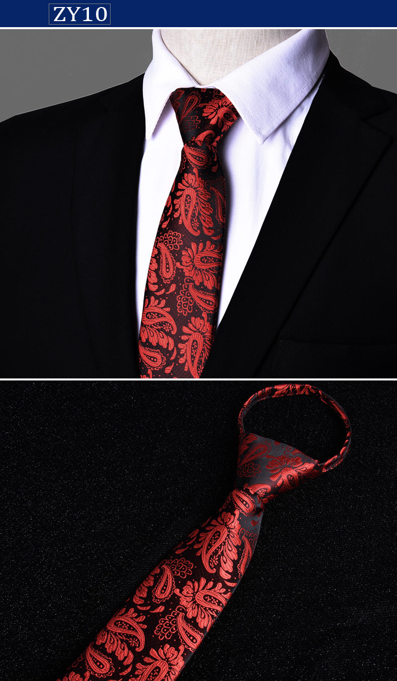 NEW Paisley Zipper Ties for Men 7CM Skinny Neck Tie Solid Striped Neckties Men's Automatic Zipper Tie Blue Lazy Ties