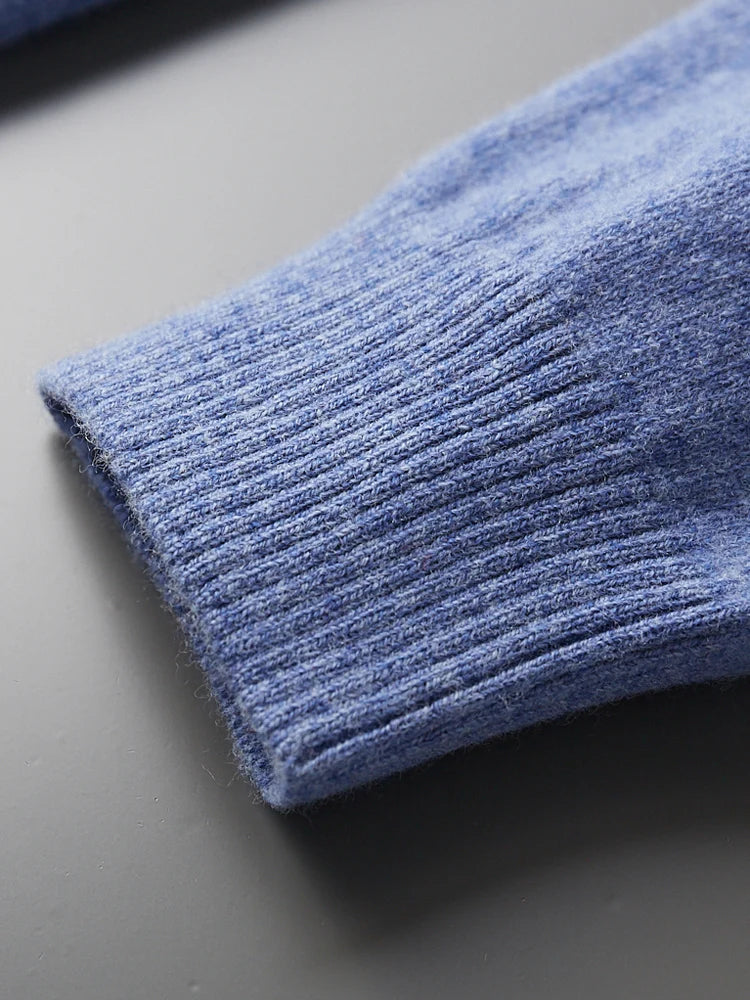 Men's Lapel Knit Pullover 100% Pure Wool Sweater Large Size Spring Autumn Winter Warm Tops Youth Casual Polo Collar T-shirt