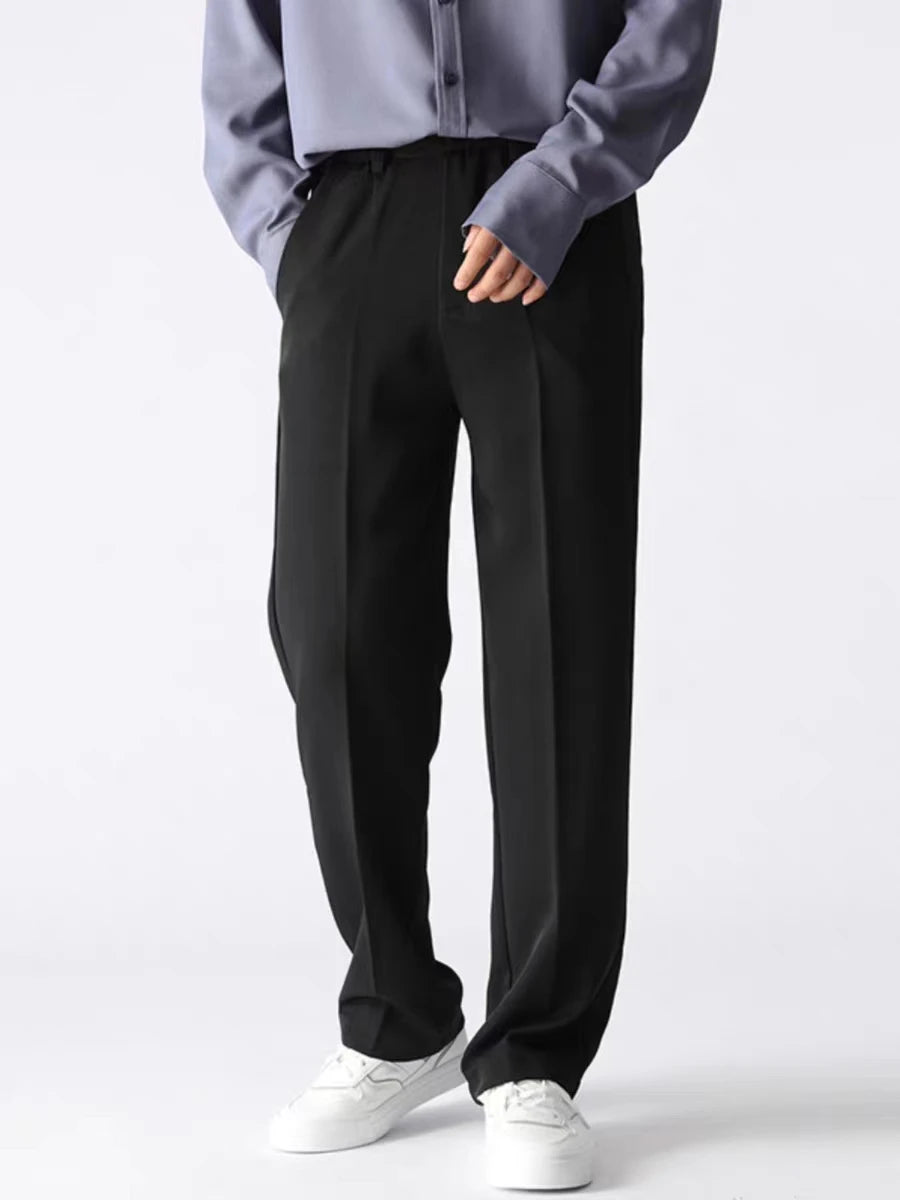 Spring Autumn Casual Pants Men Korean Fashion Stretched Polyester Loose Draped Slacks Straight Trousers Male Semi-Wide Suit Pant