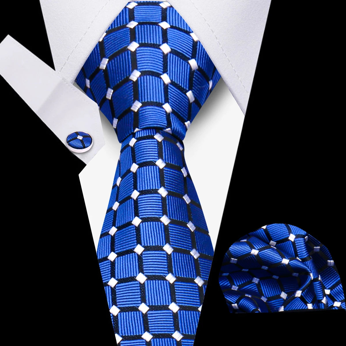 HUISHI 3-Pieces Blue Business Men's Tie Set Handmade NeckTie Men Formal Luxury Wedding High Quality Gravata Suit Accessories