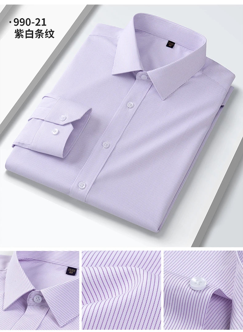 Quality Elasticity Anti-Wrinkle Men Shirt Long Sleeves Dress Shirts For Men Slim Fit Camisa Social Business Blouse White Shirt