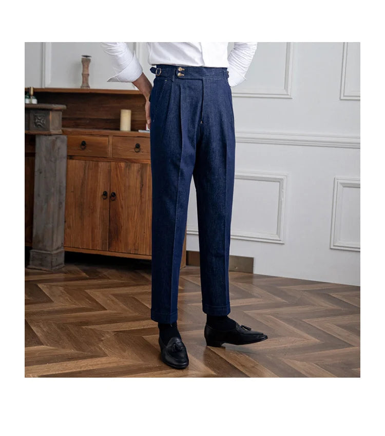 High Quality Italy Business Dress Pants Men  Office Social Suit Pants Casual Wedding Groom Trouser Pantaloni Uomo Casual Blue