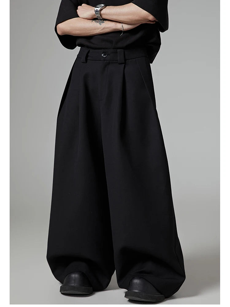Mauroicardi Spring Autumn Oversized Long Black Flowy Baggy Wide Leg Pants for Mens Streetwear Loose Casual Soft Trousers 2024