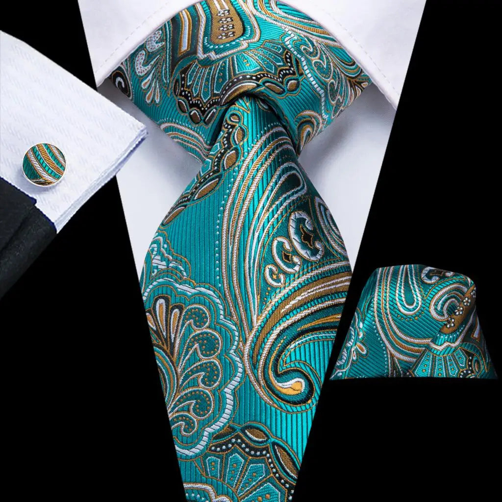 Hi-Tie Red Pureple Paisley Mens Ties Hanky Cufflinks Set Silk Necktie For Men Wedding Party Business 2022 New Fashion Brand