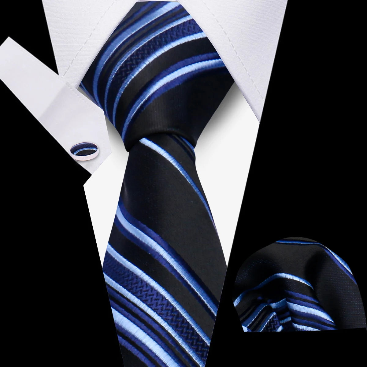 HUISHI 3-Pieces Blue Business Men's Tie Set Handmade NeckTie Men Formal Luxury Wedding High Quality Gravata Suit Accessories