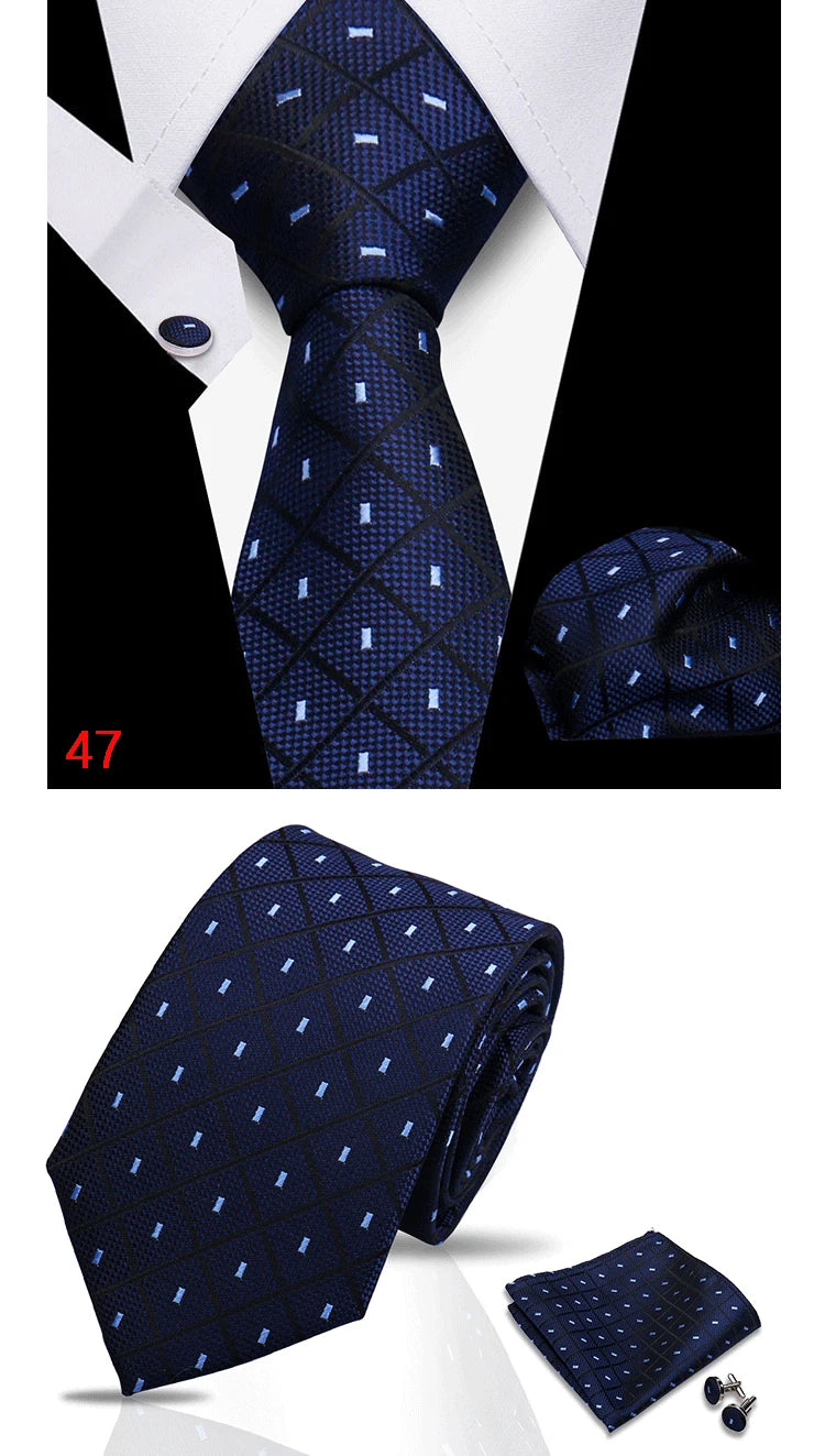 HUISHI 3-Pieces Blue Business Men's Tie Set Handmade NeckTie Men Formal Luxury Wedding High Quality Gravata Suit Accessories
