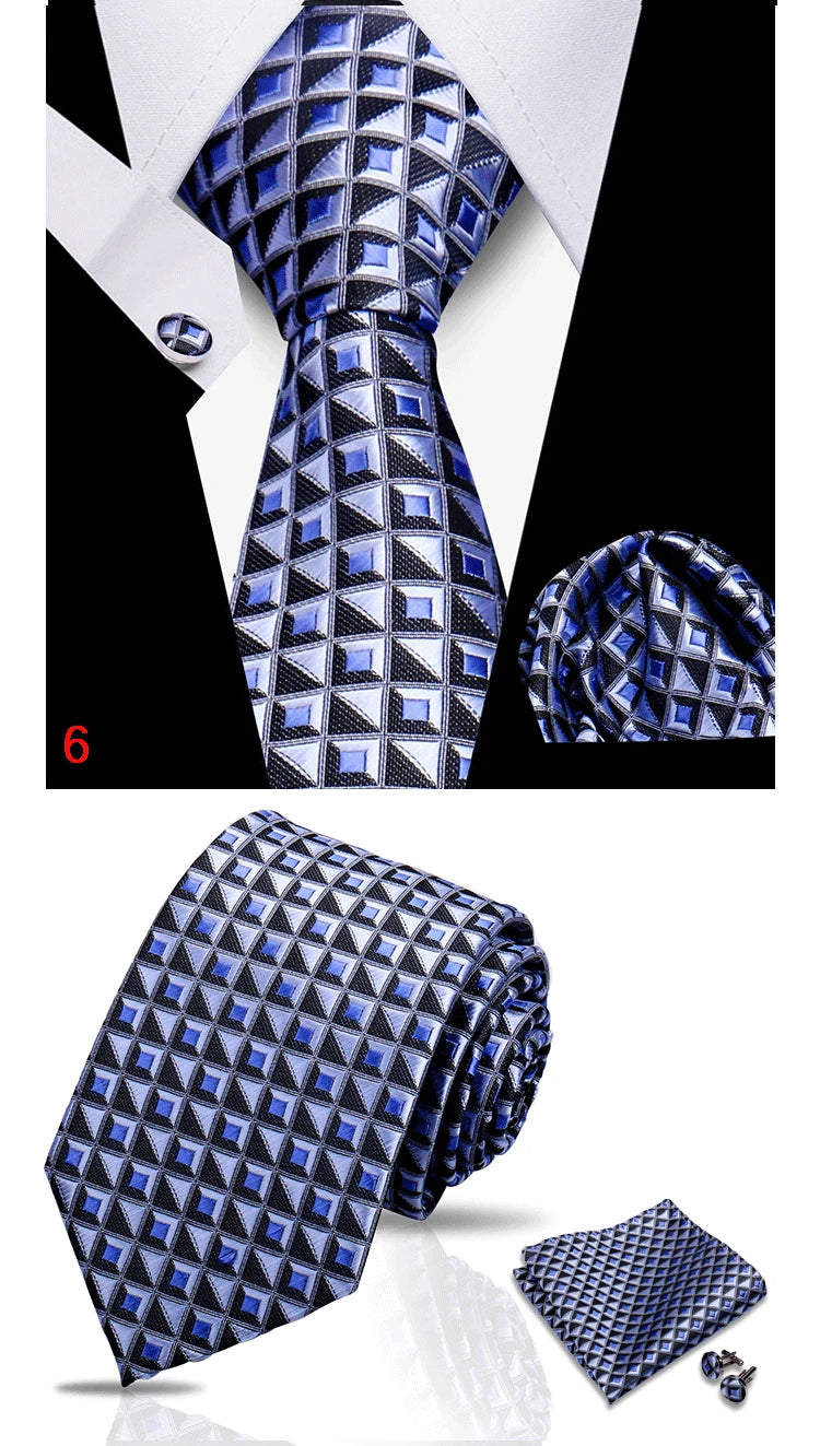 HUISHI 3-Pieces Blue Business Men's Tie Set Handmade NeckTie Men Formal Luxury Wedding High Quality Gravata Suit Accessories