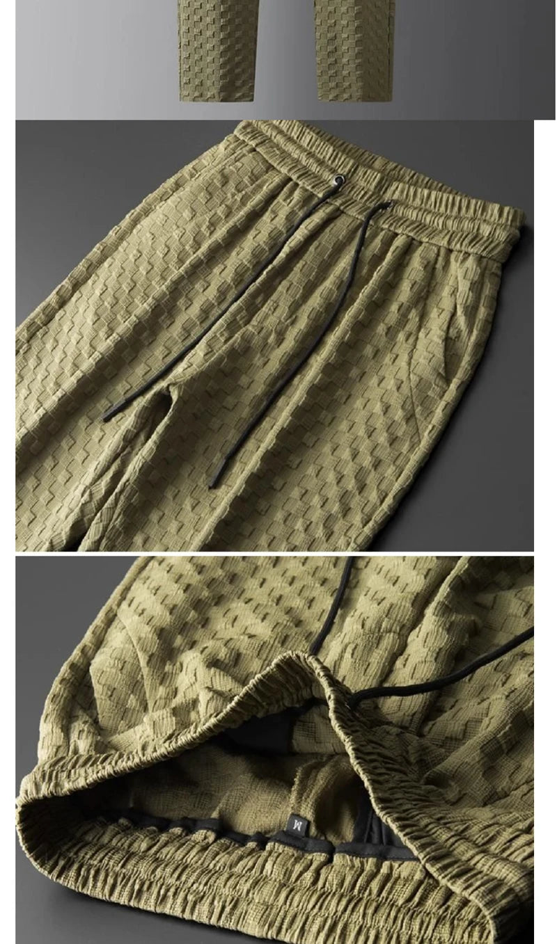 2023 Fashion Men's Two Piece Sets Spring Summer Casual Short Sleeve Shirts Pants Suit Solid Geometry Pattern Printed Outfit Men