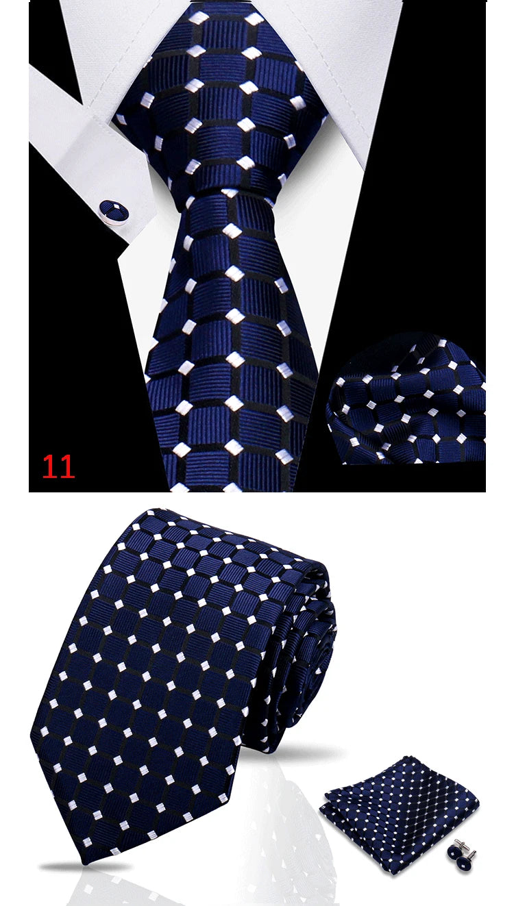 HUISHI 3-Pieces Blue Business Men's Tie Set Handmade NeckTie Men Formal Luxury Wedding High Quality Gravata Suit Accessories