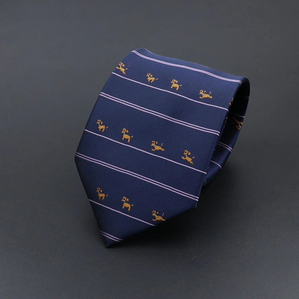 Novelty Ties For Men Cartoon Dog Dots Paisley Striped Fashion Mens Business Meeting Wedding Tuxedo Suit Shirt Daily Wear Cravat