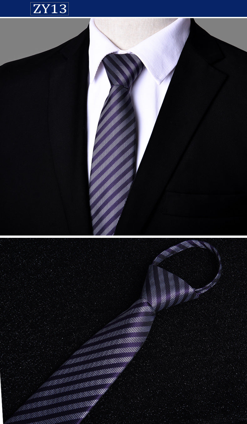 NEW Paisley Zipper Ties for Men 7CM Skinny Neck Tie Solid Striped Neckties Men's Automatic Zipper Tie Blue Lazy Ties