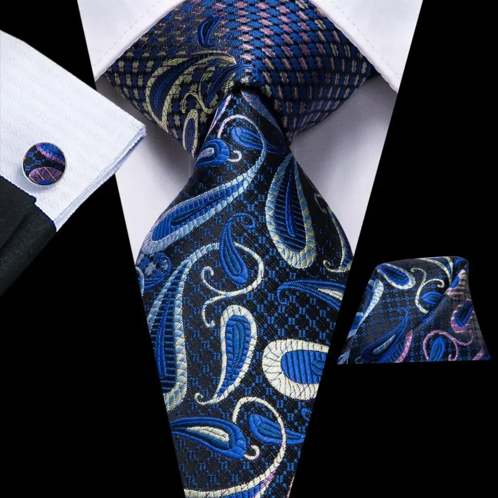 Hi-Tie Red Pureple Paisley Mens Ties Hanky Cufflinks Set Silk Necktie For Men Wedding Party Business 2022 New Fashion Brand