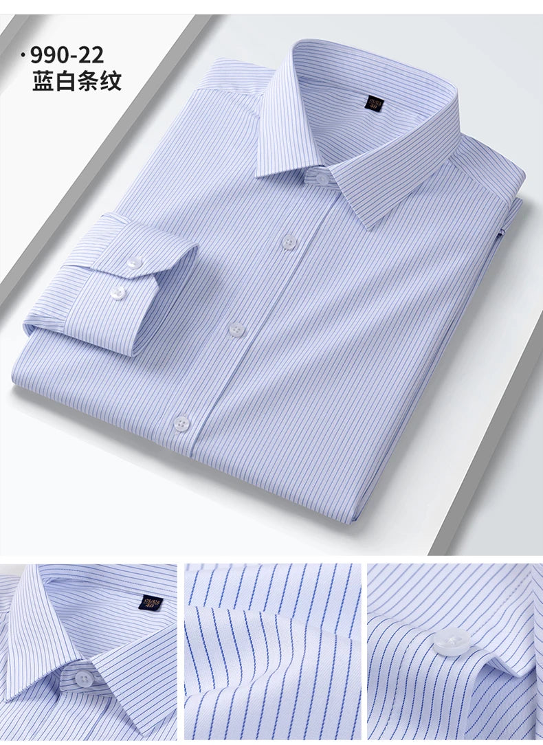 Quality Elasticity Anti-Wrinkle Men Shirt Long Sleeves Dress Shirts For Men Slim Fit Camisa Social Business Blouse White Shirt