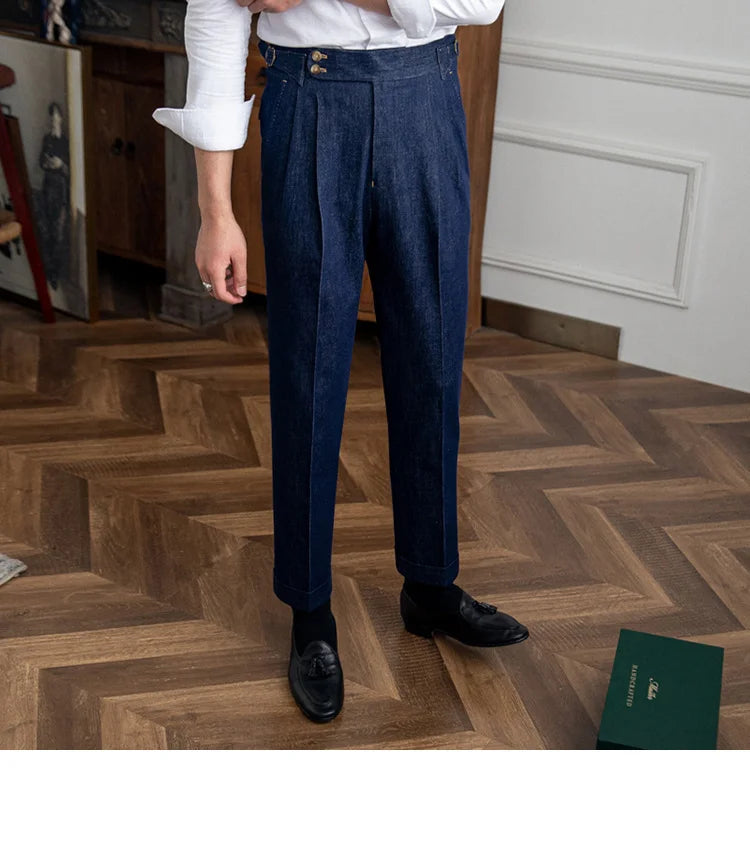 High Quality Italy Business Dress Pants Men  Office Social Suit Pants Casual Wedding Groom Trouser Pantaloni Uomo Casual Blue