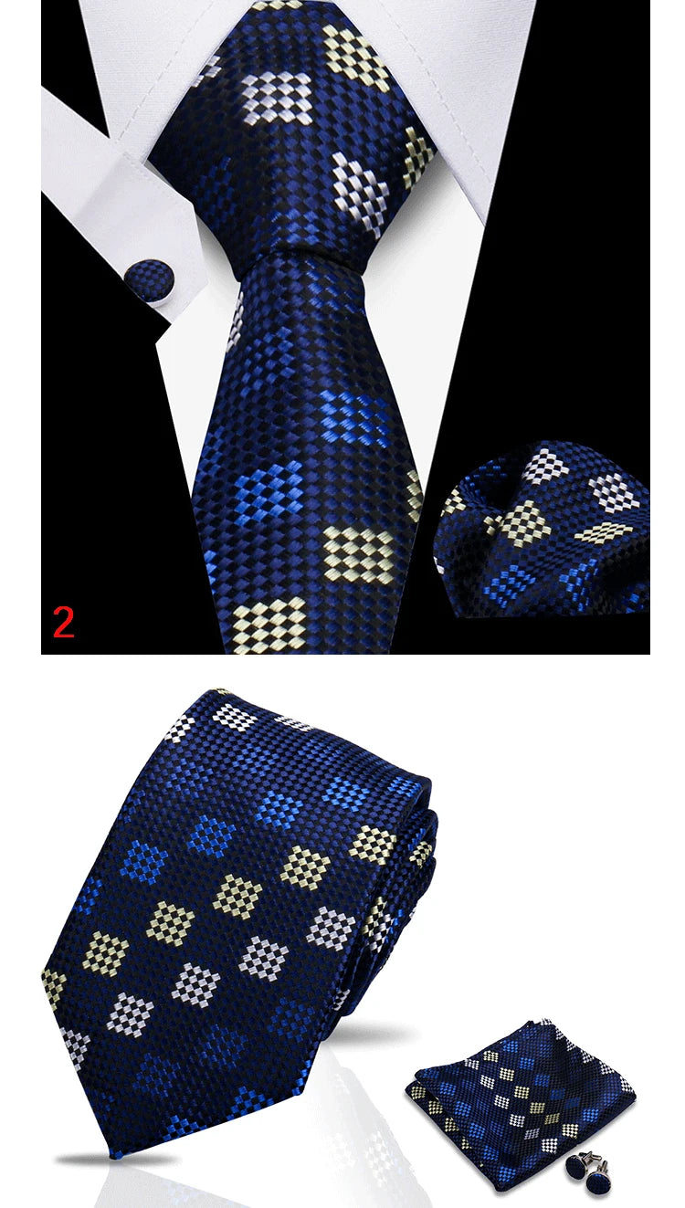 HUISHI 3-Pieces Blue Business Men's Tie Set Handmade NeckTie Men Formal Luxury Wedding High Quality Gravata Suit Accessories