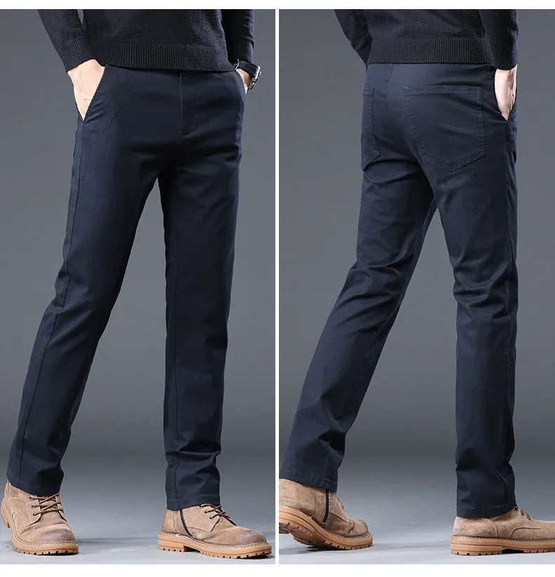 98%Cotton Autumn New Men's Business Casual Pants No-iron Straight Elastic Fashion  Trousers Classic Male Baggy Pants 4 Colors