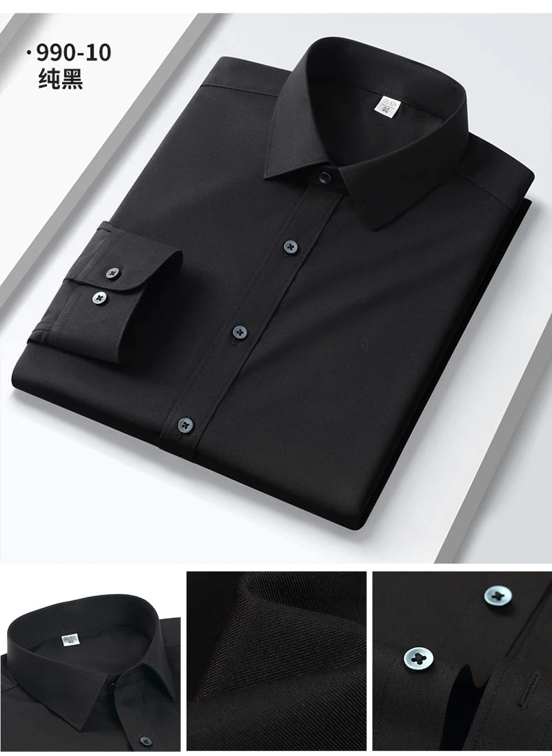 Quality Elasticity Anti-Wrinkle Men Shirt Long Sleeves Dress Shirts For Men Slim Fit Camisa Social Business Blouse White Shirt