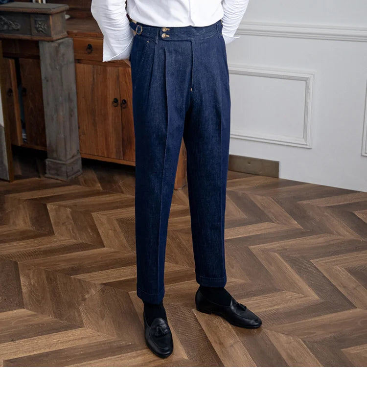 High Quality Italy Business Dress Pants Men  Office Social Suit Pants Casual Wedding Groom Trouser Pantaloni Uomo Casual Blue